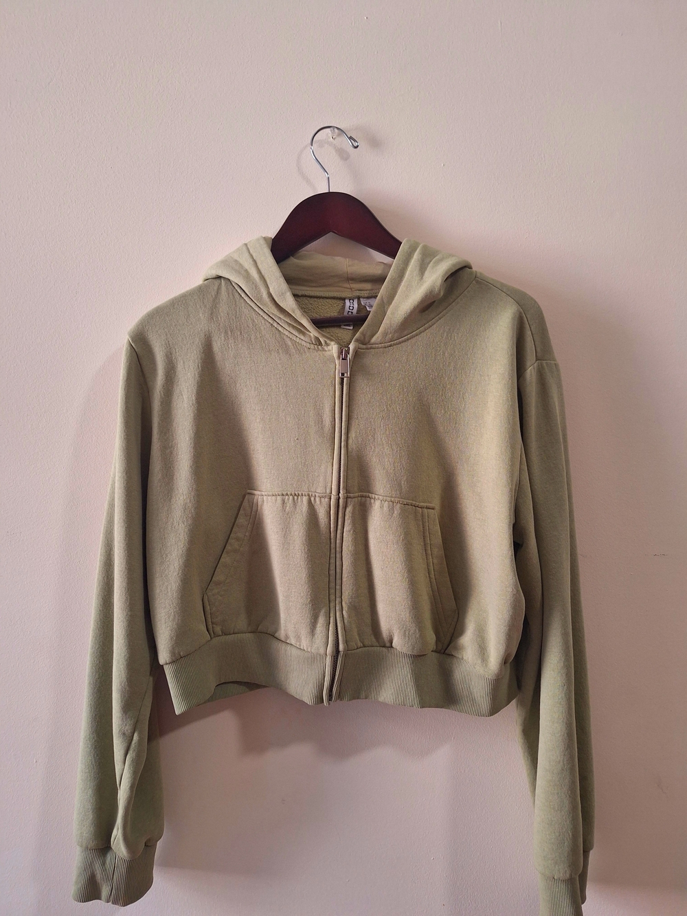 Cropped Zip-Up Hoodie in Sage Green